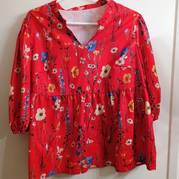 Tops - Floral Red Women's Top